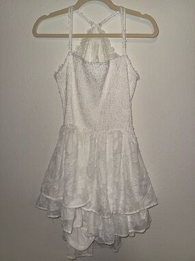 Rue21 White Lace Halter Dress with Ruffle Skirt